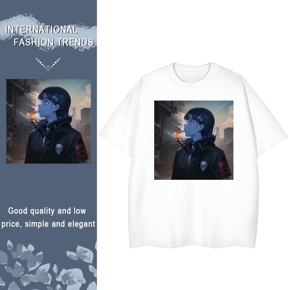 Fashion New T-Shirts 230g Cotton Breathable Crew Neck High Street Hip Hop skull Couples T Shirts Brand Cartoon Printing L-4XL Polos