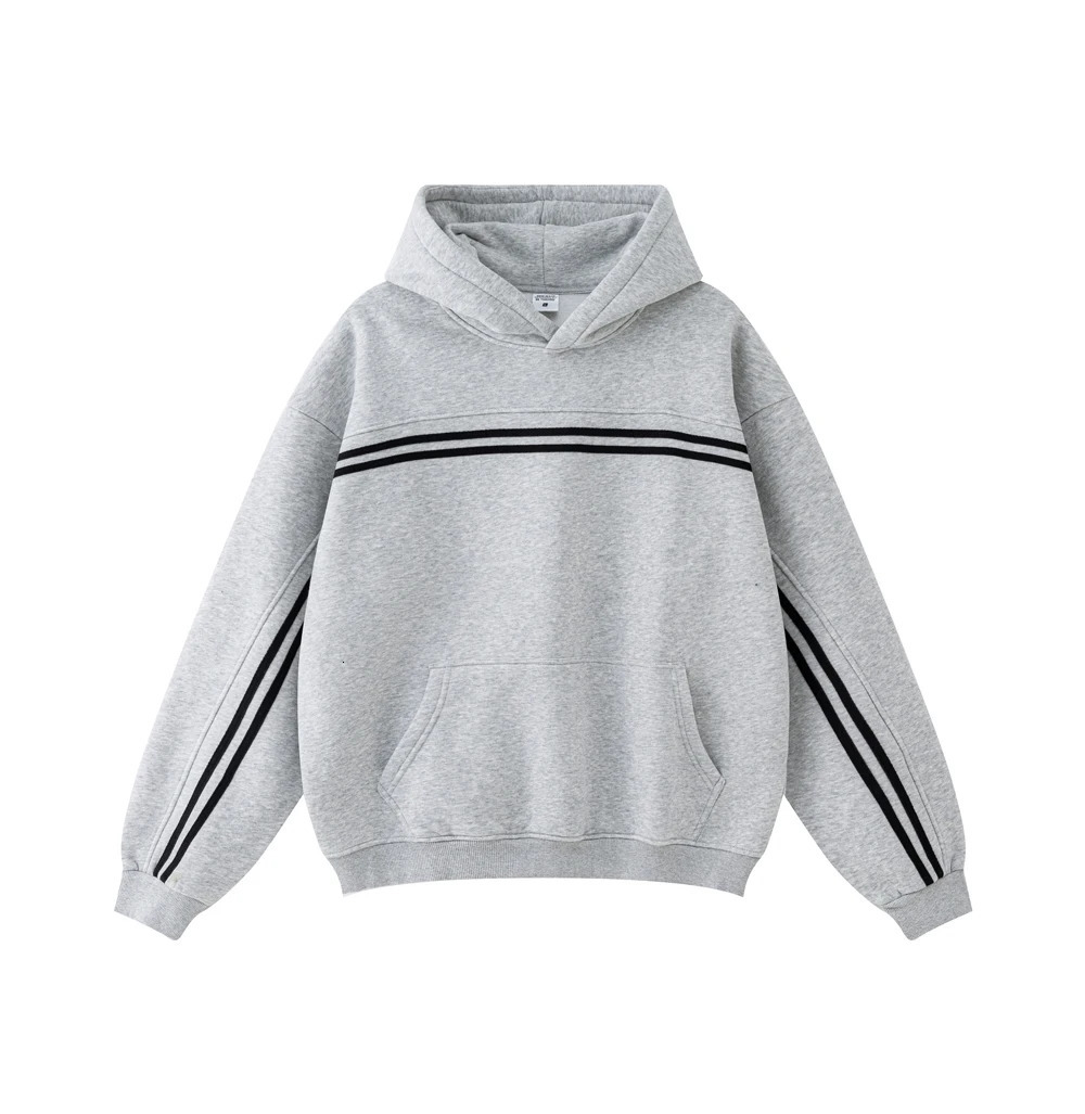 Striped hoodie fleece black grey hooded 241011