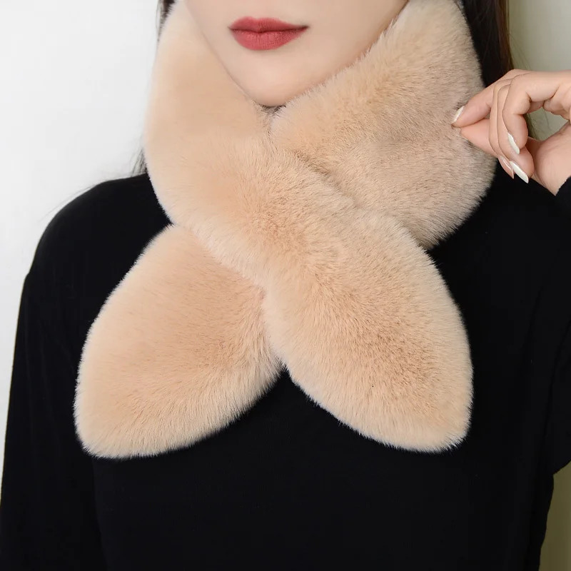 Women Winter Warm Thicken Collar Scarf Solid Color Faux Rabbit Fur Plush Shawl Scarfs Elegant Neckerchief Wrap Neck Warmer 241009