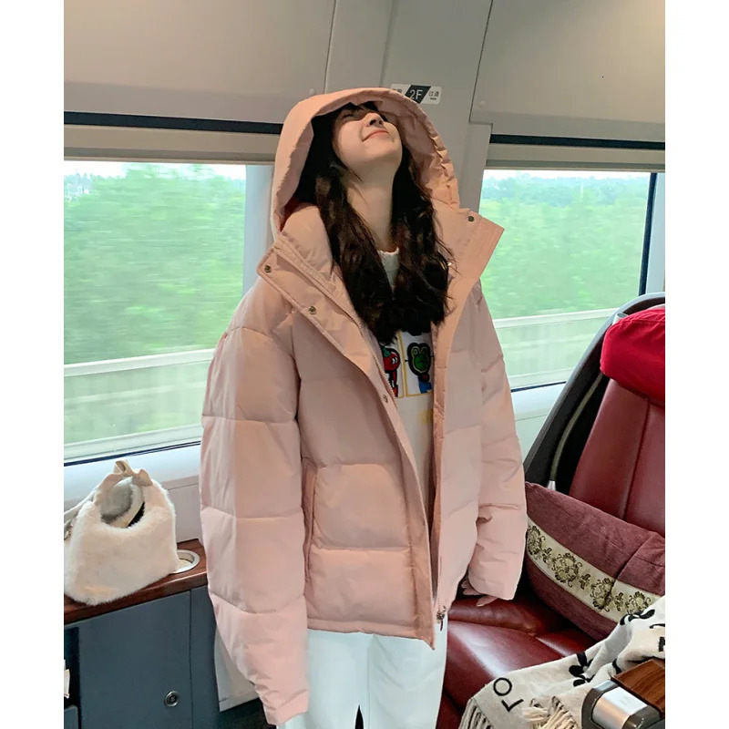 Brown short jacket womens solid hooded fashion Y2K American feather duck down womens winter clothing black jacket 241009