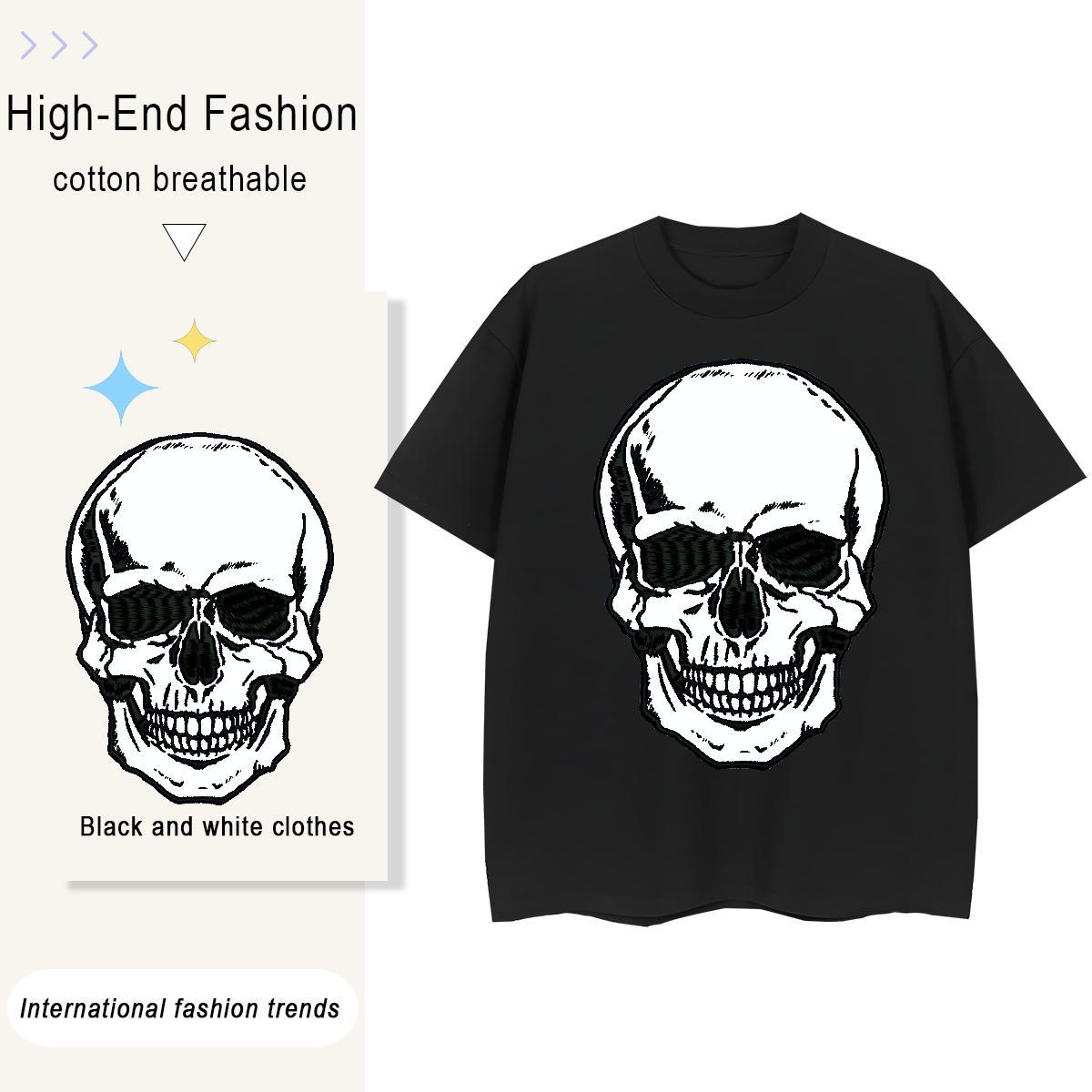 Classic T-Shirts 100% Cotton 230g Crew Neck Street skull Woman Tshirt Designer Nice Black Oversized Wear
