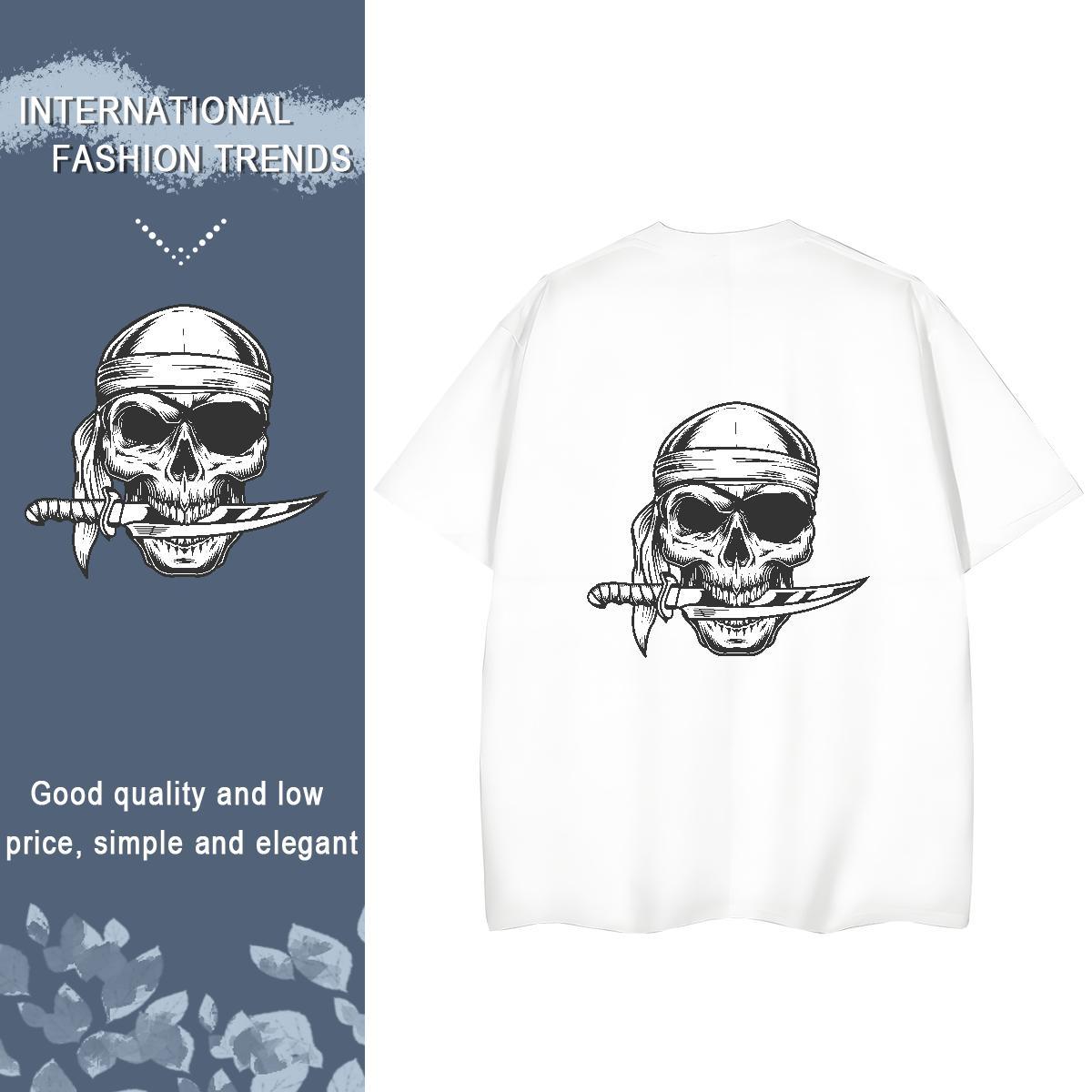 Fashion New T-Shirts for Women 100% Cotton 230g Crew Neck Breathable Hip Hop skull Unisex Tshirts Nice Floral Print Clothes Shirt