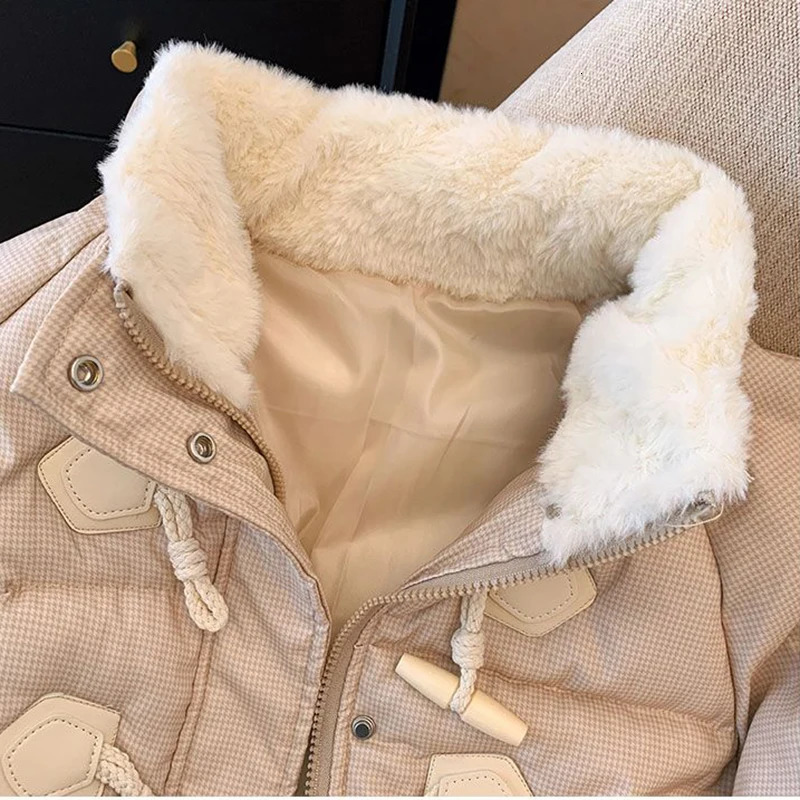Winter Cotton Fleece Wool Padded Parka Horn Button College Girl Student Puffer Jacket Short Loose and Thick Bread Coat 240930