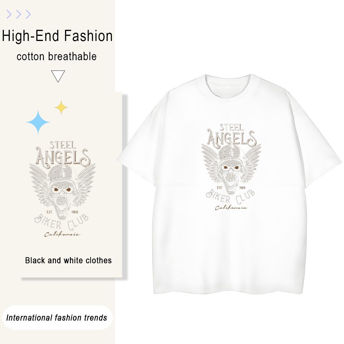 2024 DIY T-Shirts for Women 230g Pure Cotton Breathable Soft Daily Outfit skull Couples T Shirts Wholesale Plus Size Custom Polos