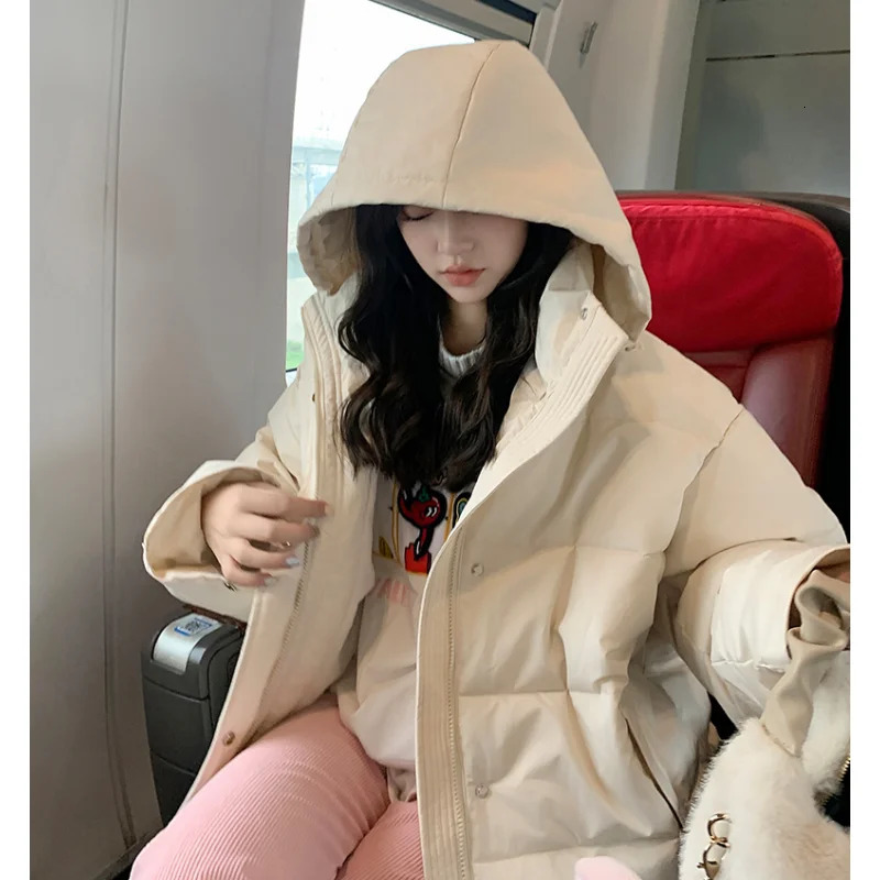 Brown short jacket womens solid hooded fashion Y2K American feather duck down womens winter clothing black jacket 241009