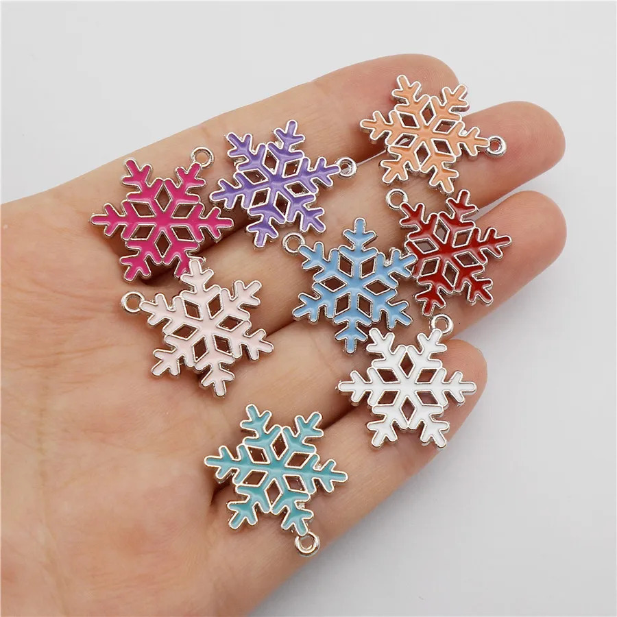 8PCS Enamel Christmas Snowflake Charms Mix Colors Handmade Xmas Decor Necklace Pendant Bracelet Earrings Jewelry Accessory 241010