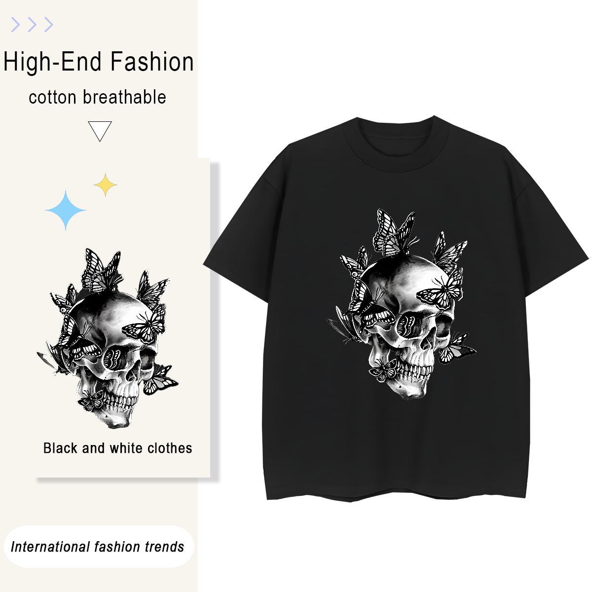 DIY Women T Shirts 230g 100% Cotton Breathable Crew Neck Street Casual skull Women Tshirts Soft Oversized Clothings