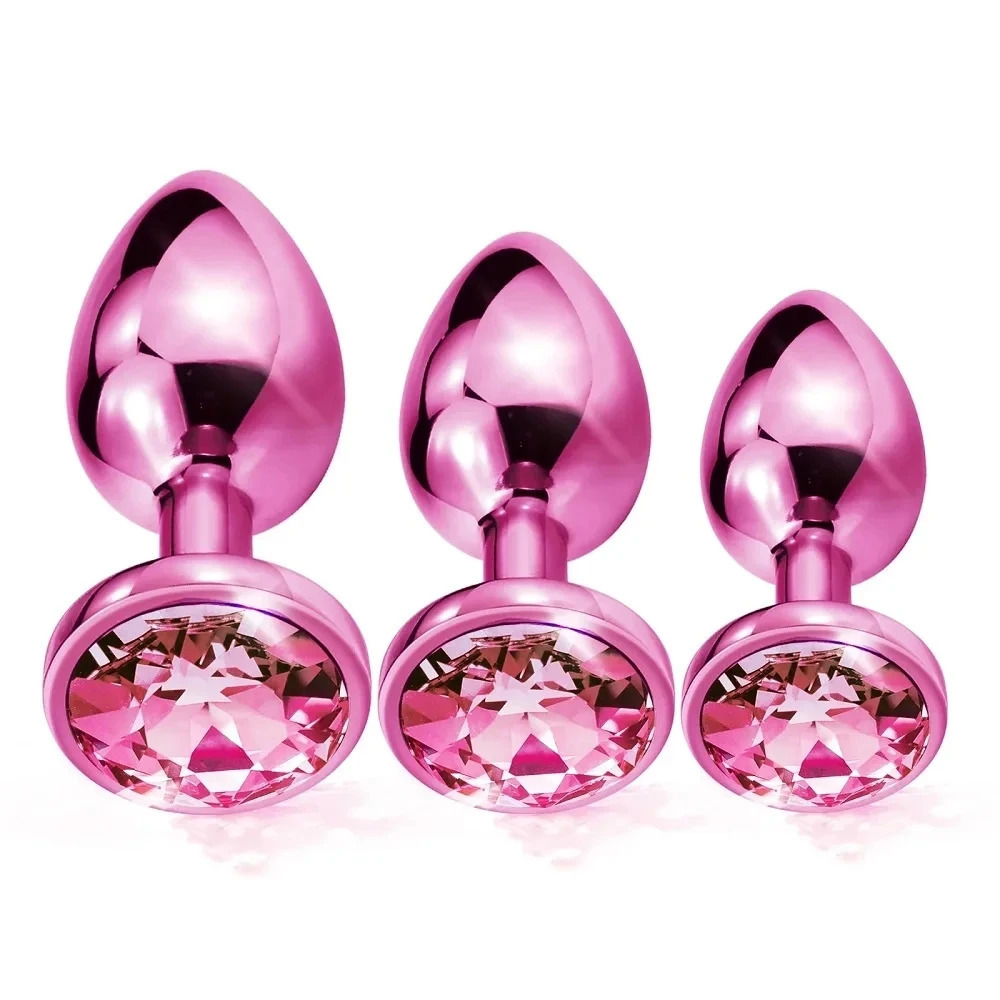 Rose Gold Rainbow Metal Anal Beads Butt Plug Set Colorful Crystal Mini Small Medium Large Anal Plug Jewelry Sex Toy Insert 241010