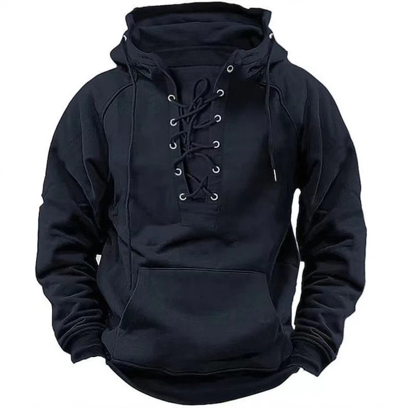 Autumn fashion mens hooded sweatshirt lace camisole long sleeved loose streetwear retro solid color 241011