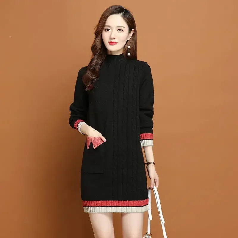 Womens Knitted Dress Tight Crochet Dress Womens Casual Thick X Elegant Long Sleeve Aesthetics Sexy Xxl 241011