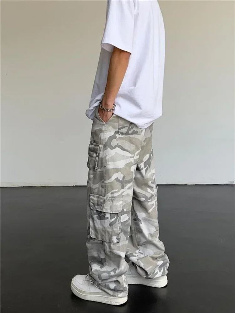 Mens Trouser Hip Hop Mens Commodity Pants Camo Straight Wide Loose Clothing Aesthetic Regular Suitable for Fashion Long 241011