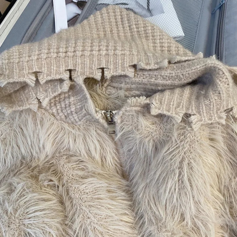 Mink Fur Coat Sweater Jacket Womens Autumn winter 2024 Short Hooded Knitted Cardigan 241009