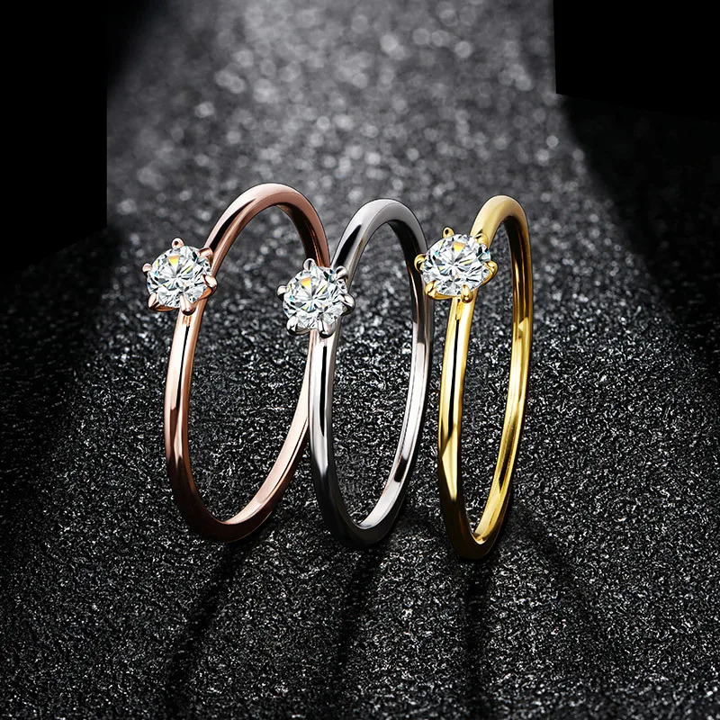 18K white gold-plated ring suitable for women 0.2ct test past D Mo silica diamond card ring wedding band engagement bride 241007