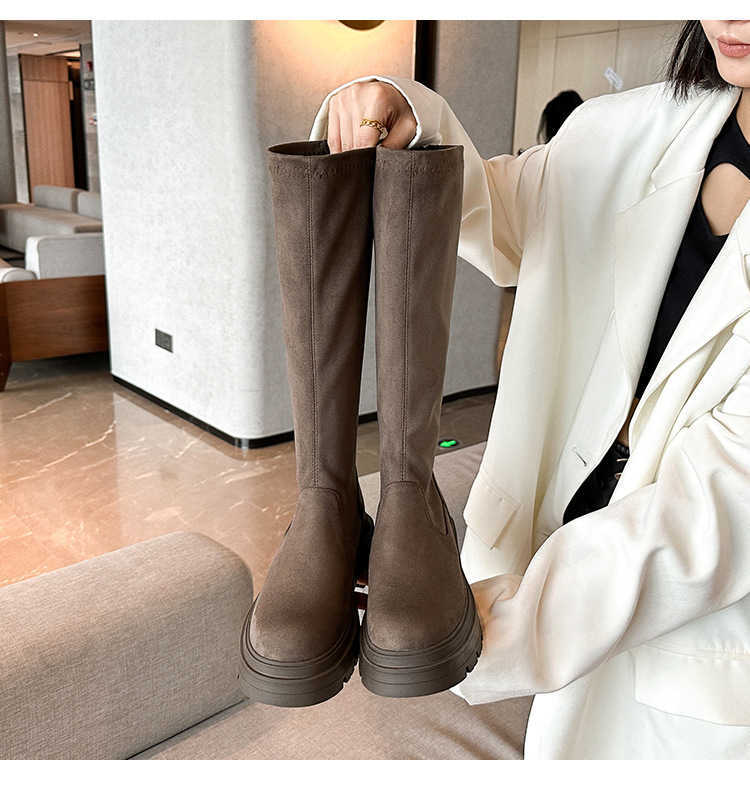 Fashion Boots Womens Long Boots Autumn Winter Thick Martin Boots Soled High Tube Elastic Slim Boots Long Boots Women Shoes 240826