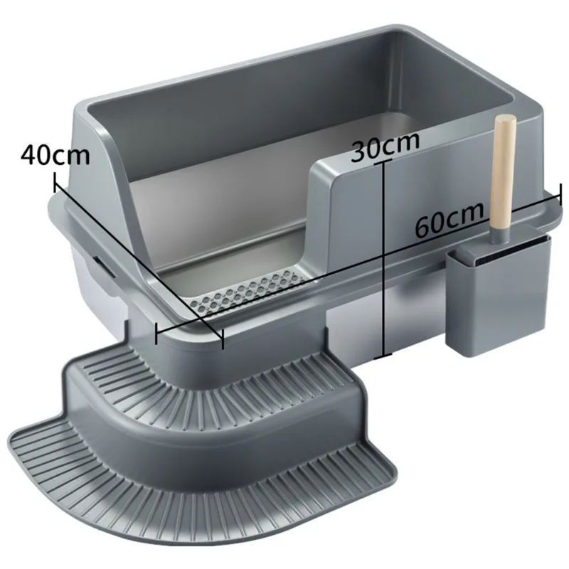 Stainless Steel Cat Litter Box Semi-enclosed Staircase ABS Cat Shovel Cat Litter Box Extra Large Splash-Proof Cat Litter Pan