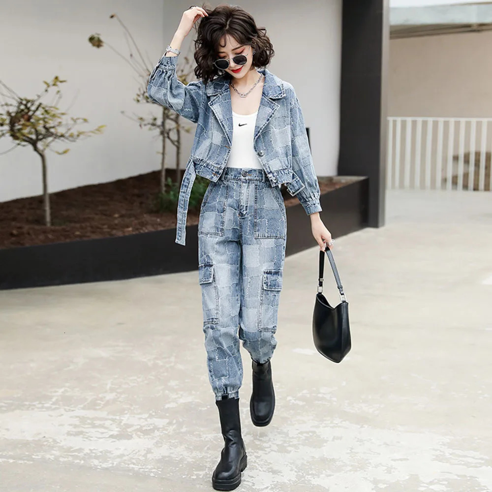 European Product Tool Denim Set for Women Spring/Autumn Trend Fashion Denim Short Jacket Denim Trouser Casual Two Piece Set 240930