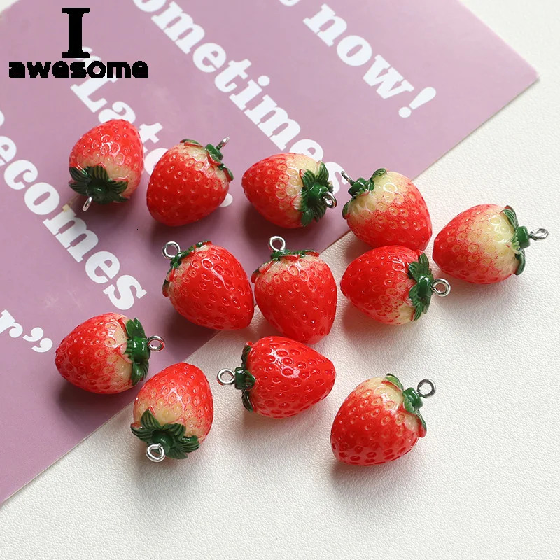 10Pcs Resin Fruit Pendants Strawberry Charms for Jewelry Making DIY Earrings Bracelet Findings 241010