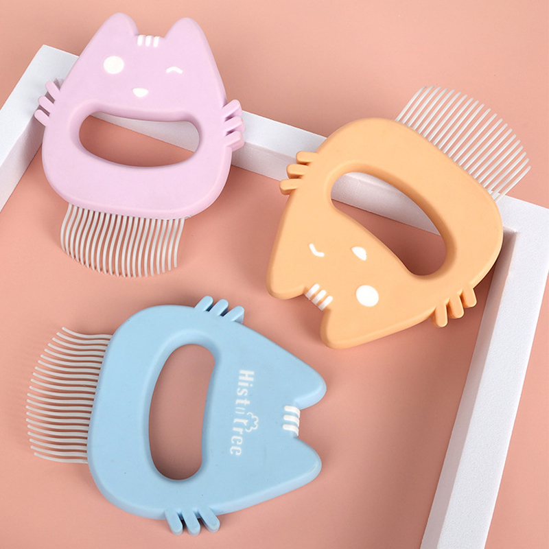 Cute Cat Shell Comb Soft Bent Needle Cat Head Shape Cat Floating Hair Comb Plastic Cat Hair Removal Needle Comb Pet Supplies