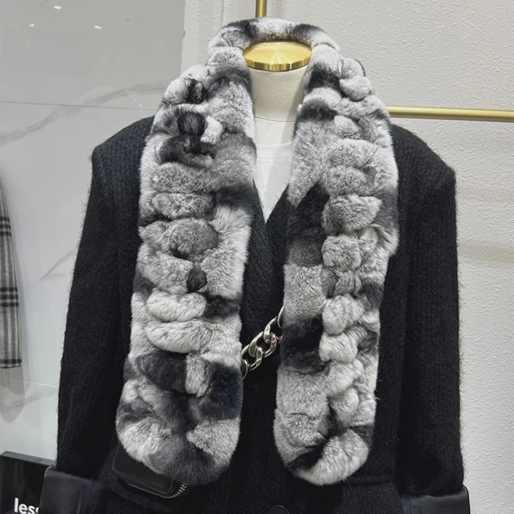 Autumn Lady Genuine Rex Rabbit Fur Scarves Wraps Winter Warm Women Natural Rex Rabbit Fur Accessory Rings Females Neckerchief 241009