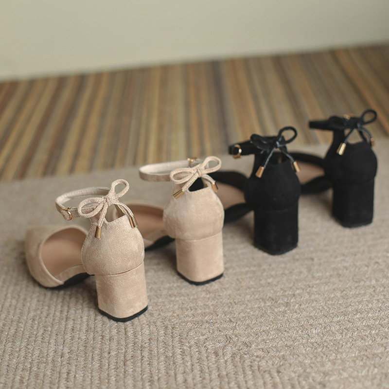 suede leather pointy sandals women ankle strap cover heel gladiator sandalias mujer back bowtie high heels summer shoes woman