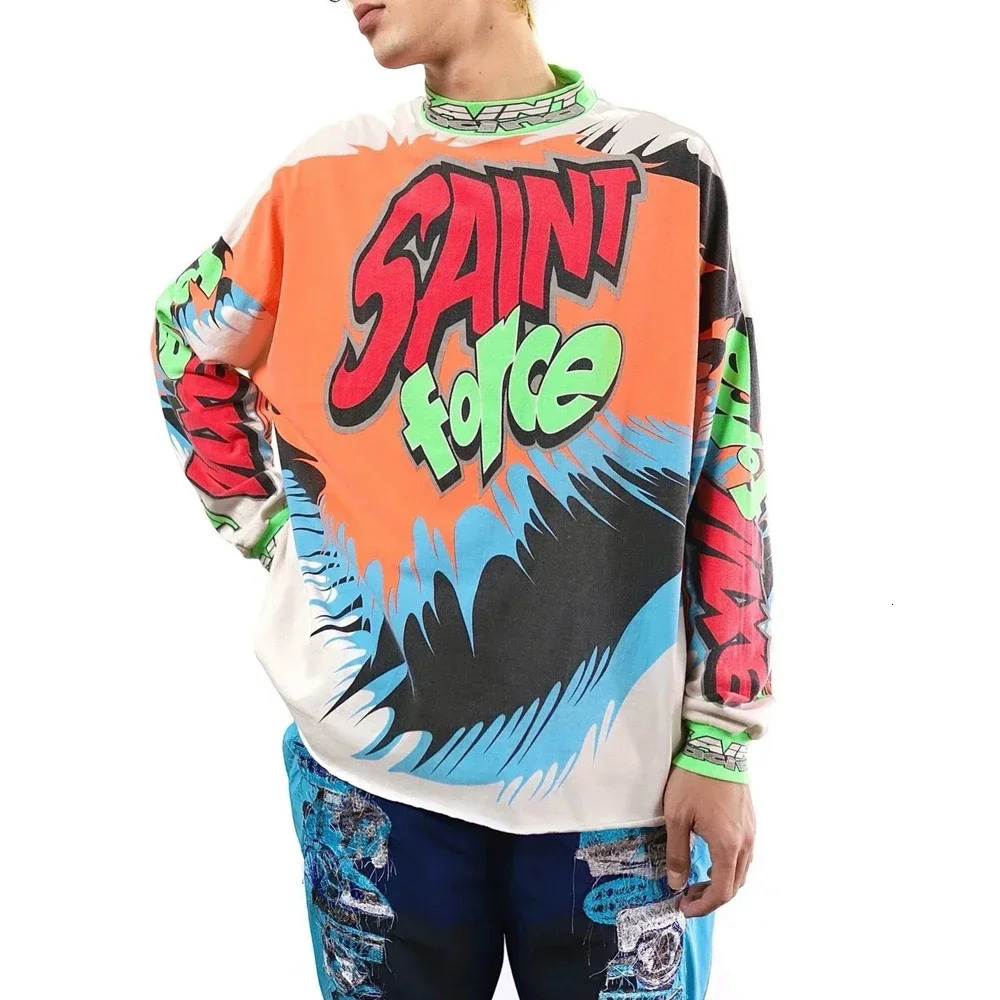 Yao Fashion Saint Of Michael 24SS Casual Men Clothing Long Sleeve Tee Vintage Retro Oversize Streetwear HipHop T Shirt 241011