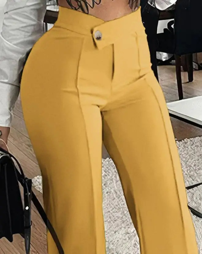 Womens City Elegant Trouser 2024 Spring/Summer Latest Button Straight Legal Work Pants Casual High Waist Versatile Pants 241010