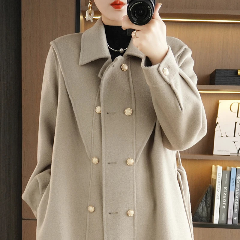 Autumn And Winter DoubleSided Wool Coat For Women Mid To Long Style With A Lapel Woolen Double Breasted 240930