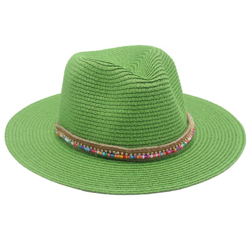 Ethnic Style Summer Panama Straw Hat with Rainbow Beads for Dance Performances & Beach Wear