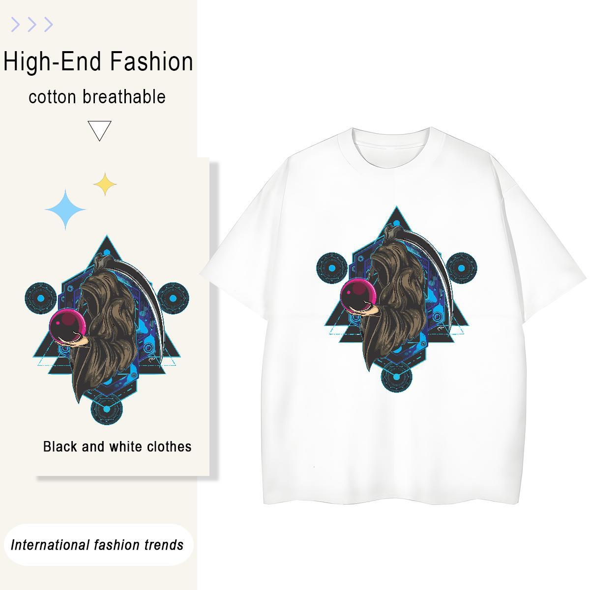 Fashion Casual Woman T Shirts 230g Cotton Breathable Crew Neck Casual Beach portrait Woman Tshirt Loose fit Anime Print Clothings