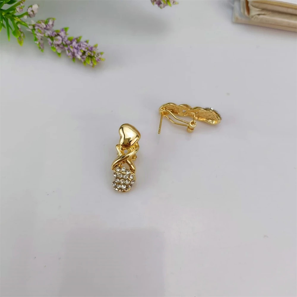 EMMA Women XOXO Jewelry Set Gold Plated Heart Necklace Bride Rhinestone Wedding Necklace Earrings Bracelet Ring Set Gift 241007