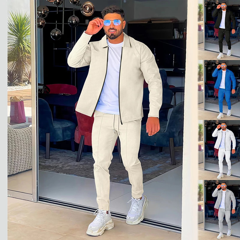 European and American Autumn Mens Wear Walking Gef Sleep Tight Set Fashion Zipper Cascade Casual Sports 241008