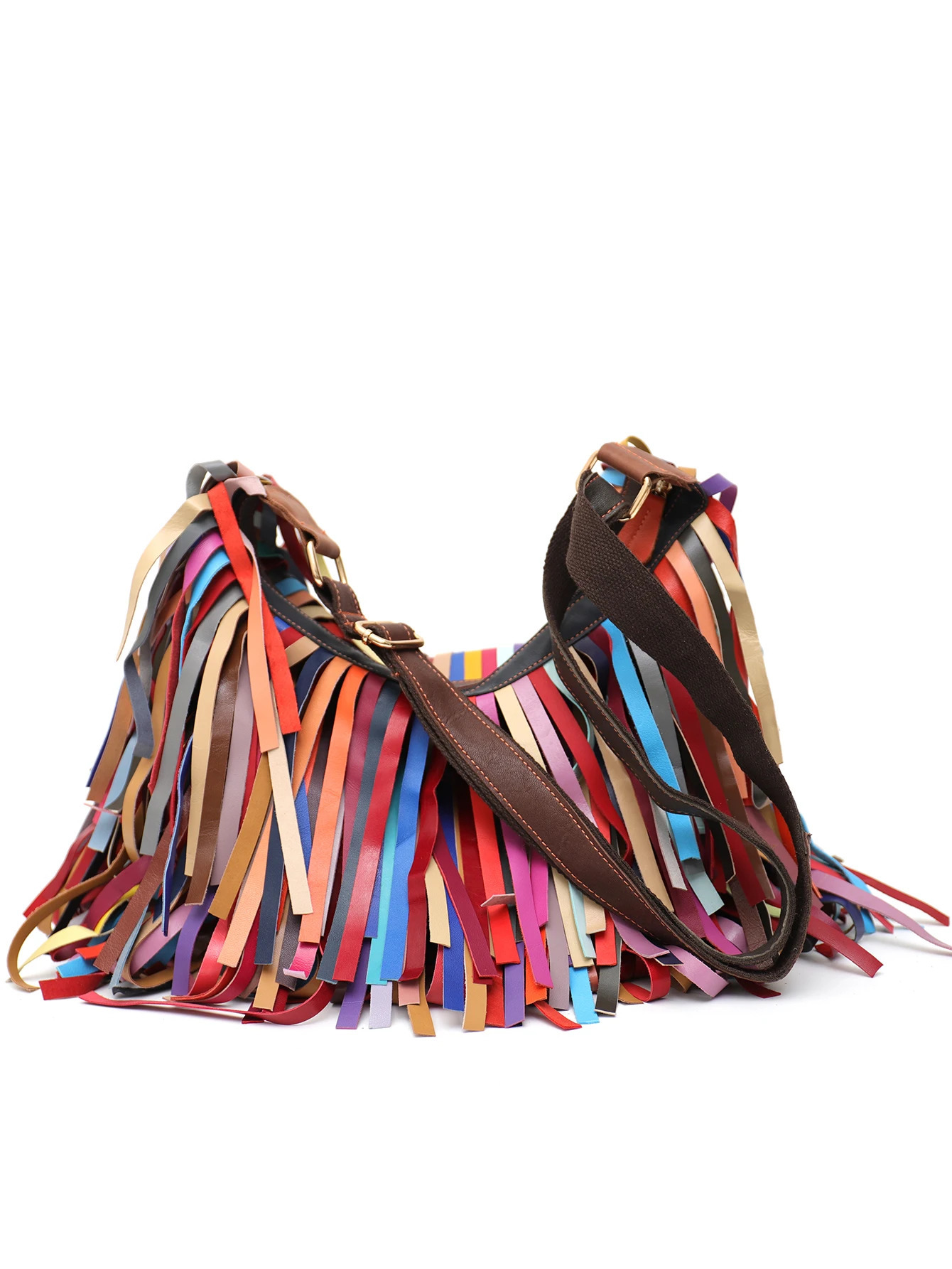 SC Colorful Real Sheepskin Shoulder Bags For Women Large Casual Slouchy Hobo Handbags Patchwork Leather Tassel Cross Body Purses 241008