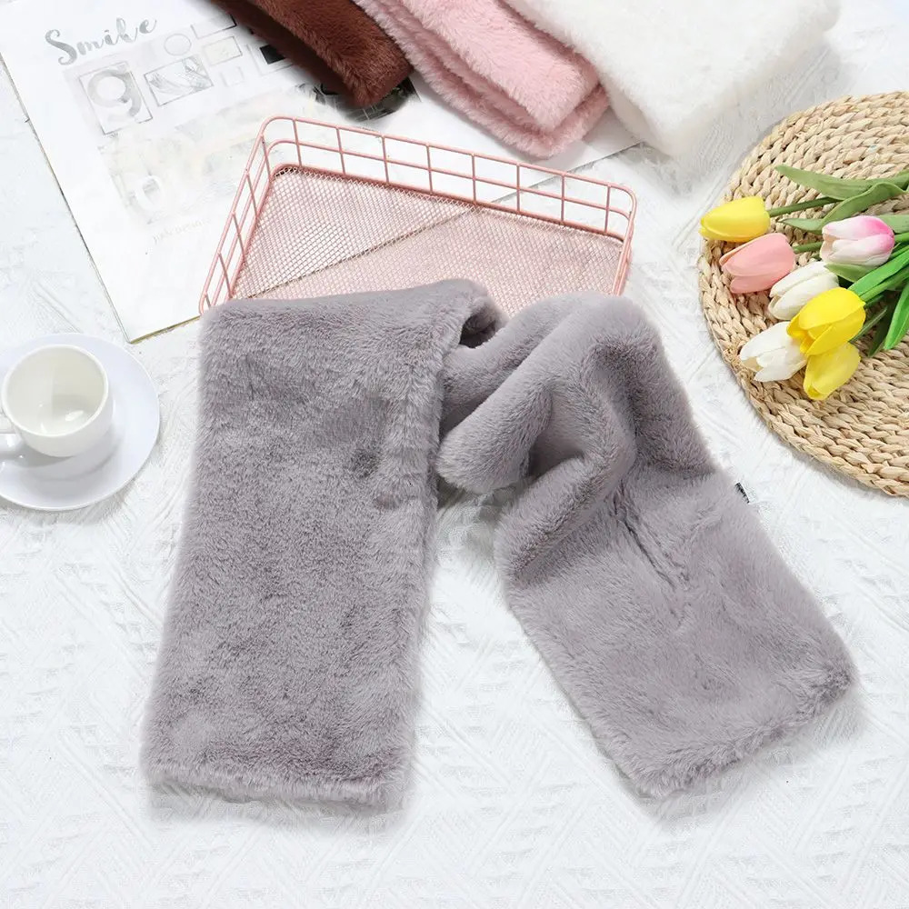 Women Winter Warm Thicken Cross Collar Scarf Solid Color Faux Rabbit Fur Plush Elegant Shawl Scarfs 241009