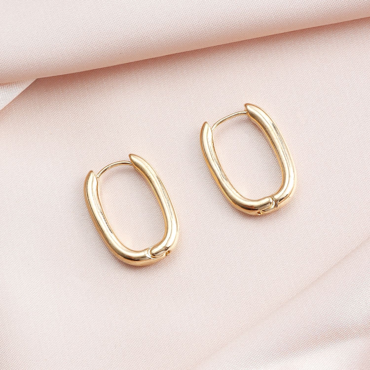 European Cross-Border Jewelry Unique Design U-Shaped Oval Earring for Vintage Chic Style Gold Plated Silver Color Stainless Steel Hoop Earrings Y2K 20