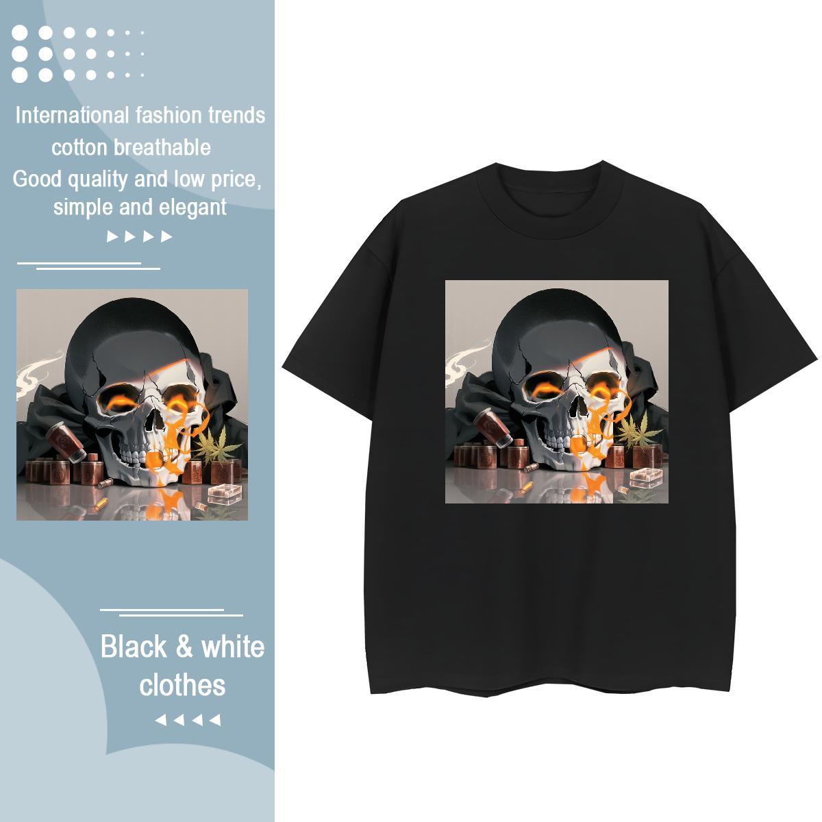 2024 DIY T Shirt For Woman 230g 100% Cotton Crew Neck Breathable Casual Beach skull Lady T shirt Designer Nice Cartoon Anime Wear