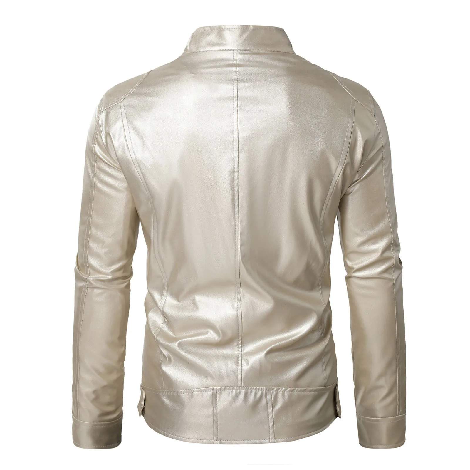 Steampunk Shiny Gold Leather Jackets For Men Night Club 2023 Mens Fashion Jacket AntiWind Motorcycle Hip Hop Coat 241009