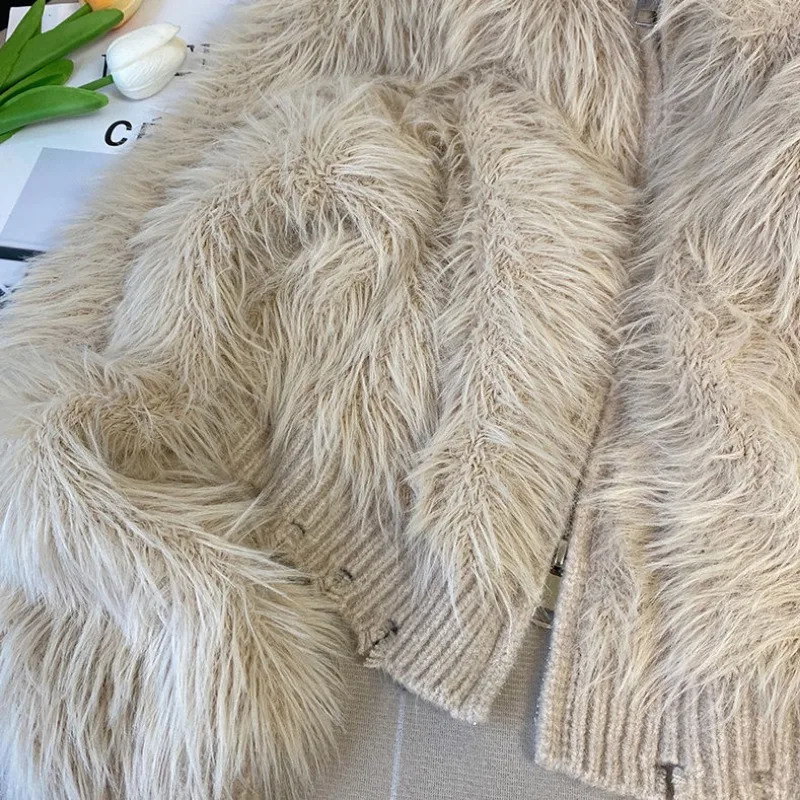 Mink Fur Coat Sweater Jacket Womens Autumn winter 2024 Short Hooded Knitted Cardigan 241009