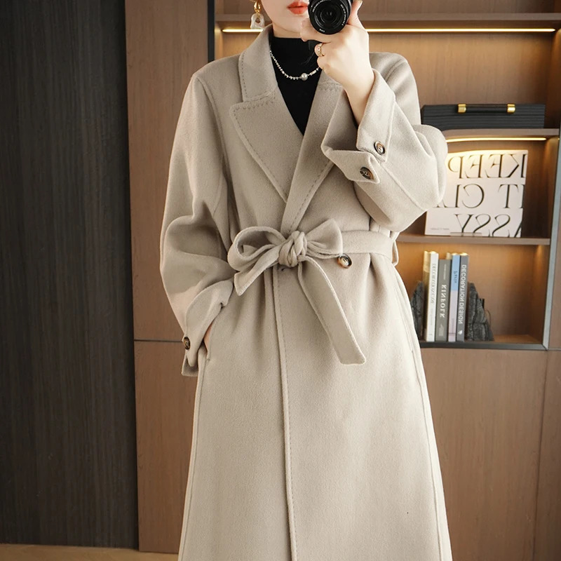 Autumn Wnd Winter Solid Color DoubleSided Wool Coat Womens HighEnd Sense Long Lapel Loose Temperament Woolen 240930