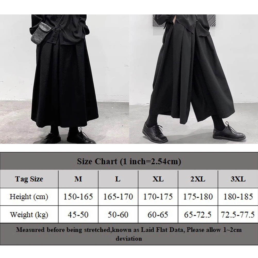 Men/male Gothic Dark Style Loose Cropped Hakama Wide Leg Design Sense Samurai Pants Casual Solid