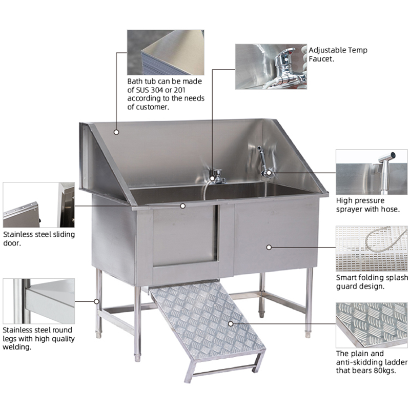 Professional Adjustable Pet Accessories for Dog Grooming Cleaning Dog Bath Tub 304 Stainless Steel Pet Washing Tub