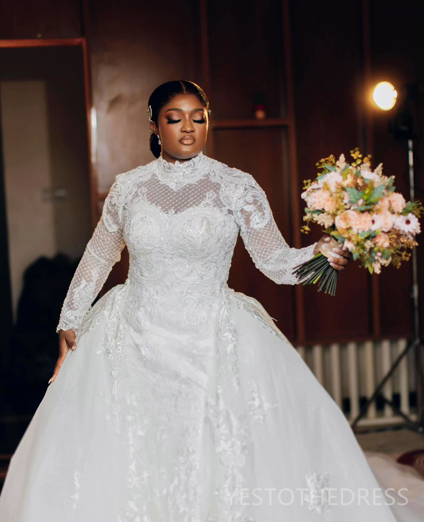 2024 Plus Size Aso Ebi Wedding Dress Bridal Gowns For Bride Detachable Train High Neck Illusion Mermaid Long Sleeves Beaded Lace Wedding Gowns for Wom