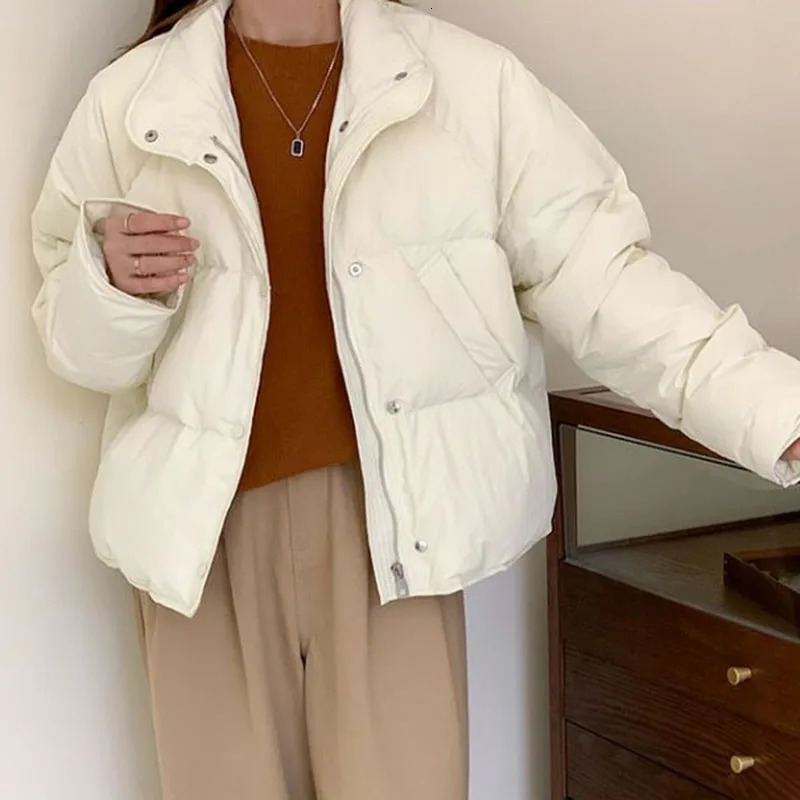 Lucyever Womens CottonPadded Jacket Korean Casual Solid Stand Collar Short Parkas Ladies Winter Warm Puffer Bread Cotton Coat 240930