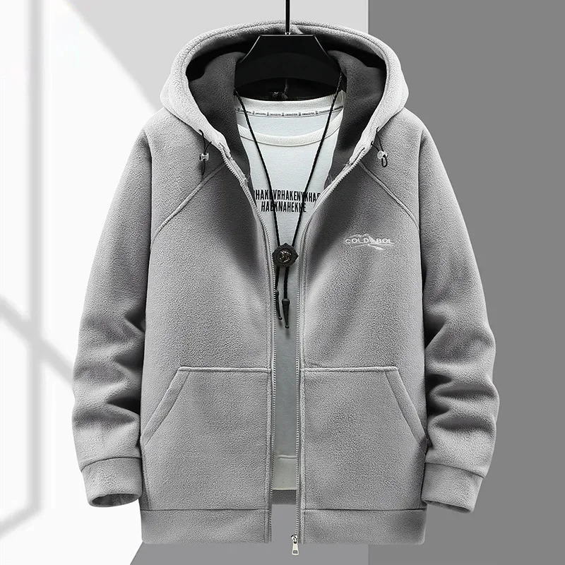 Mens Hooded Shirt Long Sleeve Thickened Polar Fleece Zipup Hoodies Warm Autumn Winter Jacket Male Big Size 12XL 10XL Plus 241011