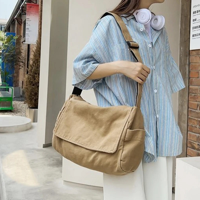 Messenger Bag Japanese Handbag School Korean Single Shoulder Student Hong Kong Style Retro Large Capacity Postman 241008