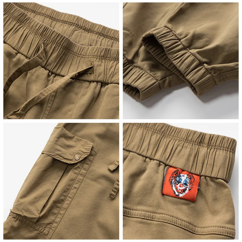 100% pure cotton high-quality elastic waist mens work clothes pants autumn loose jogging cargo handcart Y2K youth mens city boy 241007
