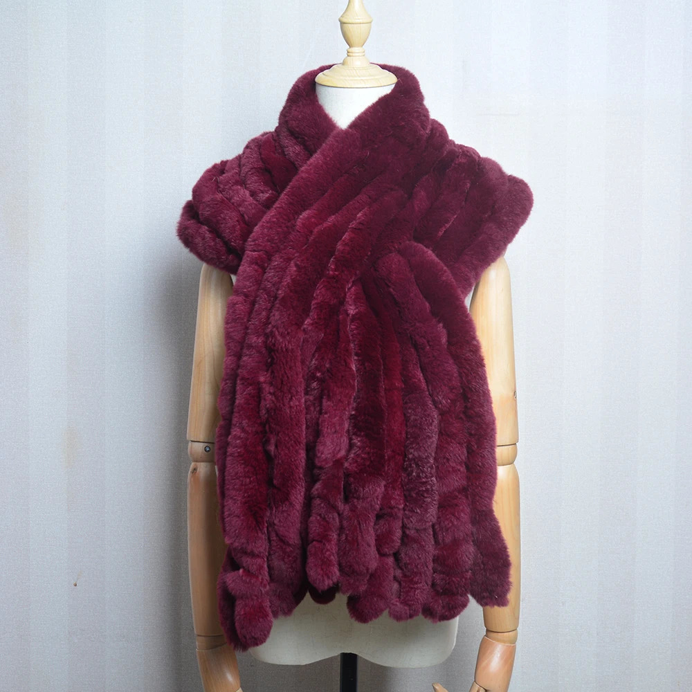 Long Style Real Genuine Rex Rabbit Fur Scarf Winter Knitted Rex Rabbit Fur Ring Scarves Women Rex Rabbit Fur Mufflers 241009
