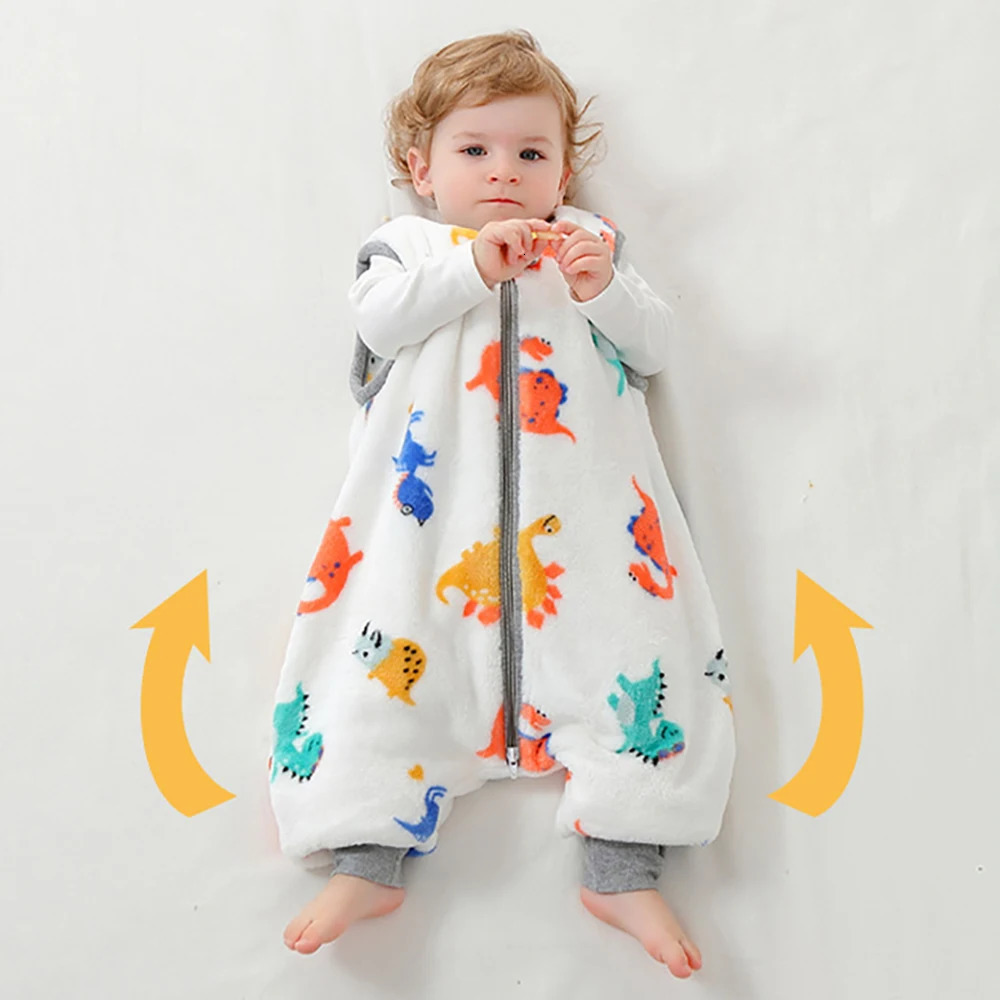 Baby Sleeping Bag Sleeveless 325 Months Cute Dinosaur Sleepwear Autumn Flannel Warm and Comfortable Childrens Home Clothes 241007