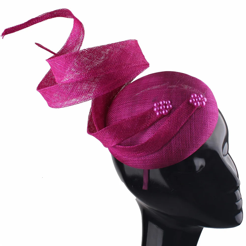 Red linen wedding Fedora hat 4-layer Sinamay Fasciator hat Millinery formal dress womens Millinery Hoops headband 241011
