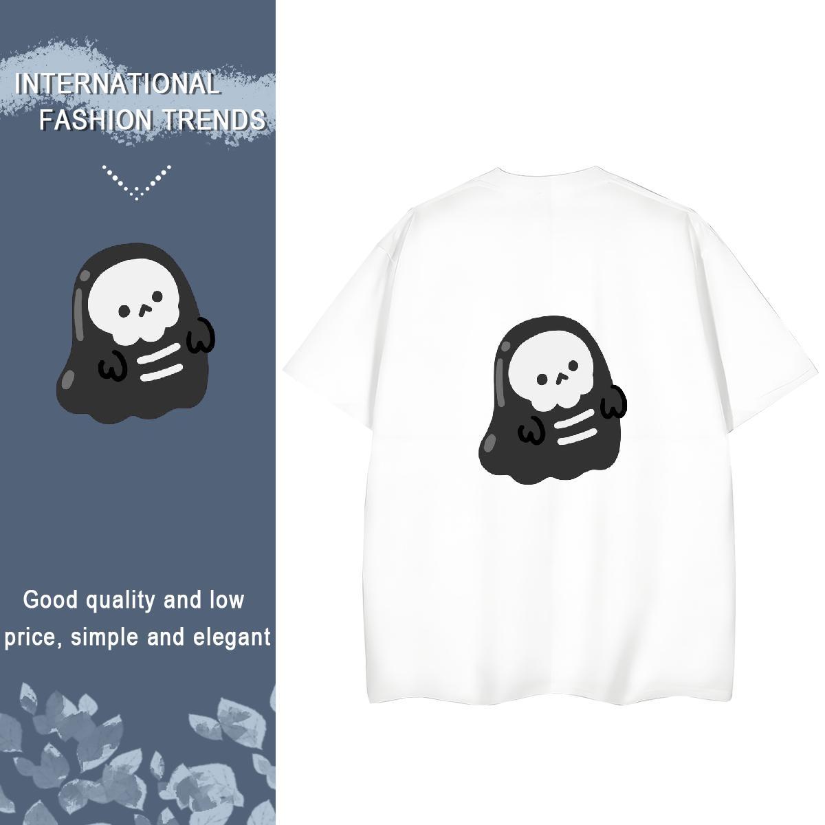TOP Quality T-Shirts 230g 100% Cotton O-Neck Short Sleeve Daily Wear skull Women Tees High quality Cartoon Printing L-4XL Tees Shirts
