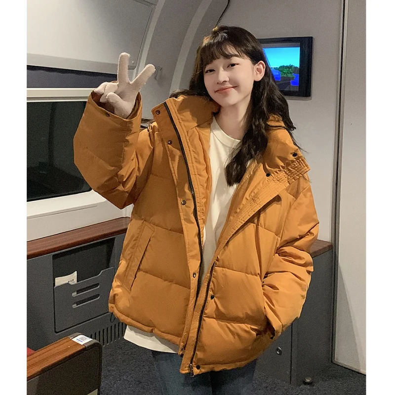 Brown short jacket womens solid hooded fashion Y2K American feather duck down womens winter clothing black jacket 241009